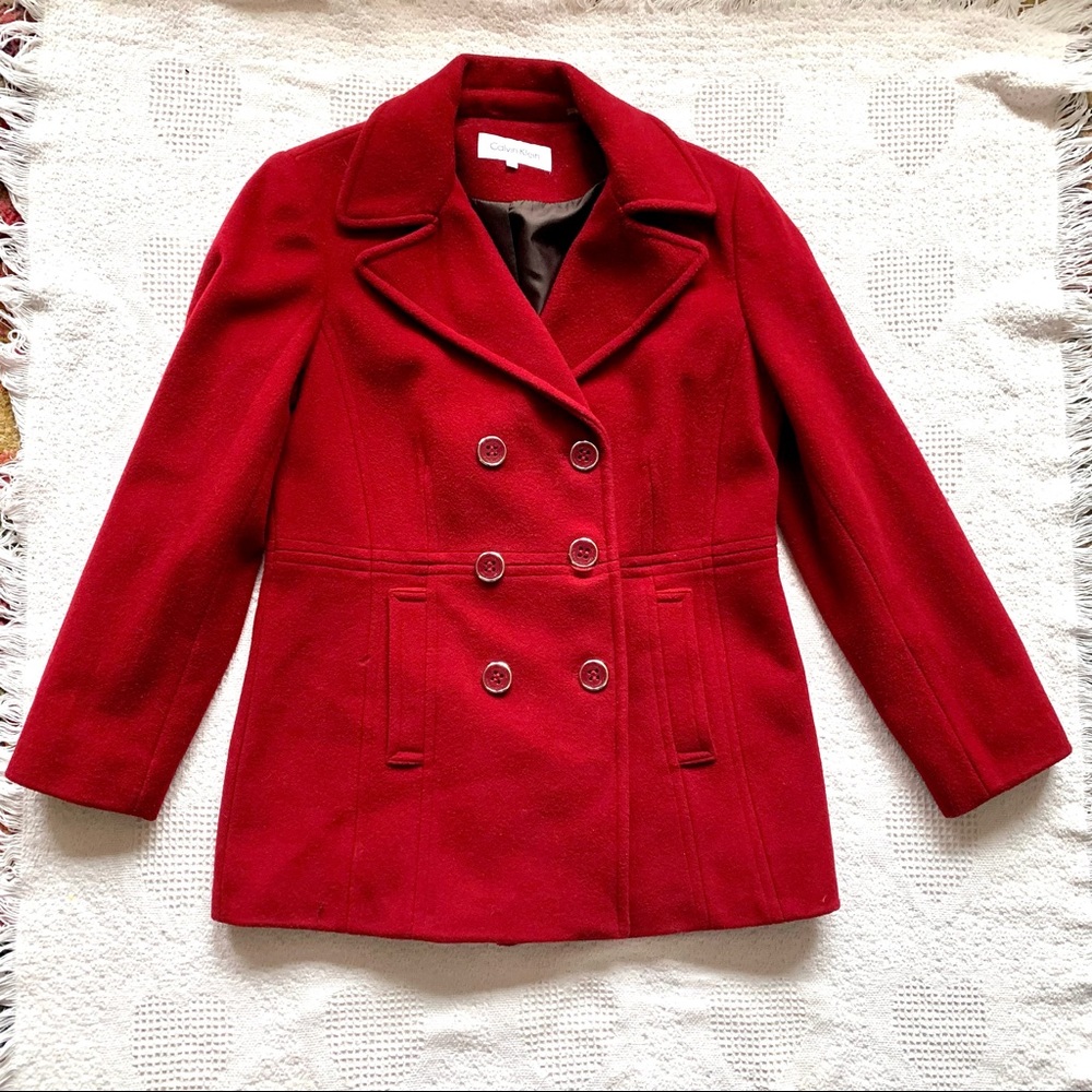 Calvin Klein Berry Red Wool Double Breasted Peacoat size 6